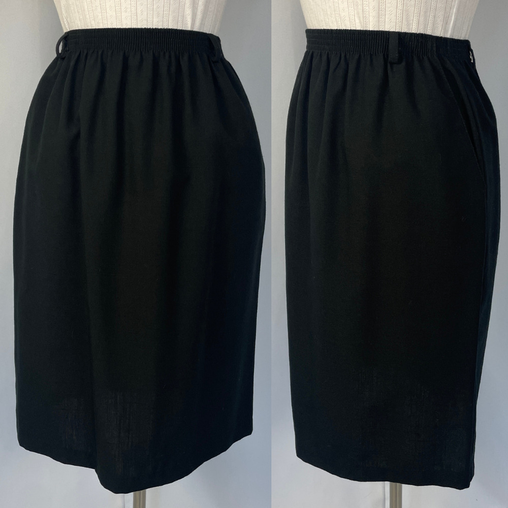 Vintage Midi Skirt Size 14 Black Solid Minimal Career Office Dark Academia 90s